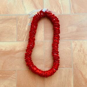 NWOT Graduation Lei Handmade Red & White Plumeria Spiral Satin Ribbon Lei